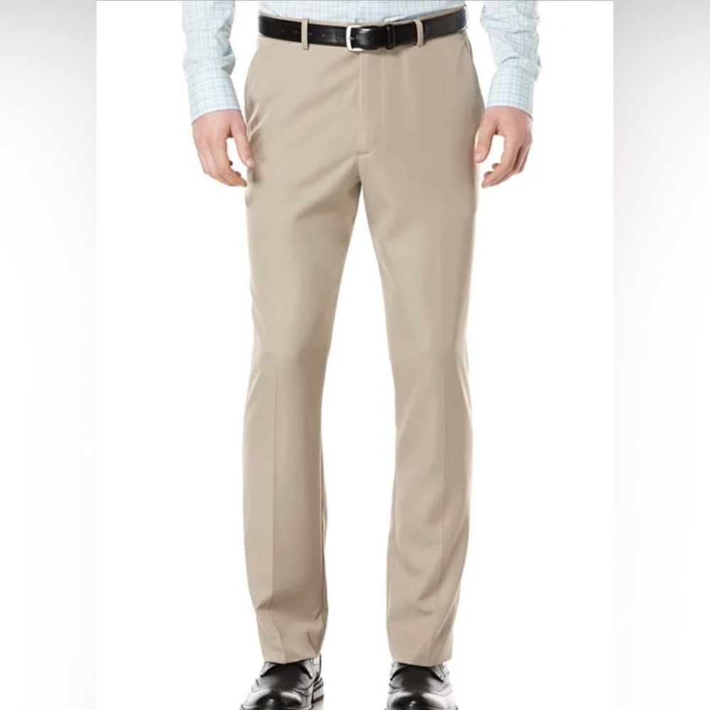 Perry Ellis Portfolio Men's Beige Flat-Front Trousers